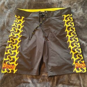 Men's Black and Yellow Board Shorts
